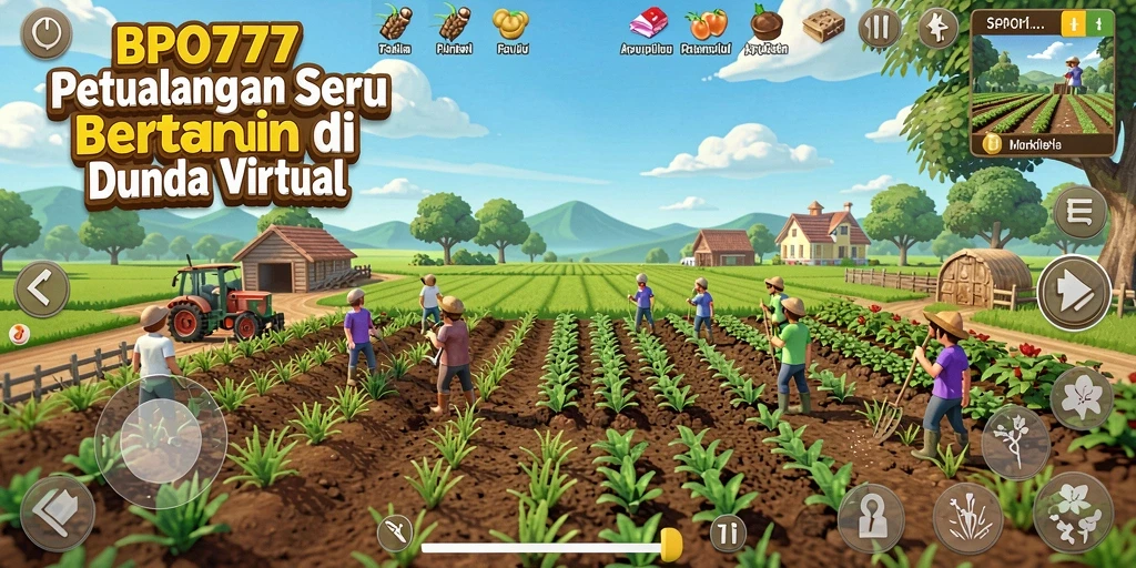 Tangkapan layar gameplay BPO777 menunjukkan aktivitas bertani yang seru dan interaktif.
