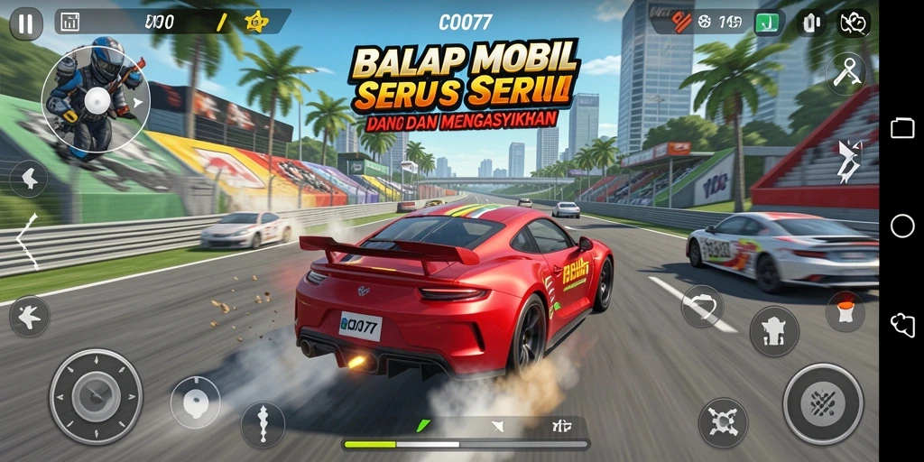 Gameplay balap mobil yang mendebarkan dan seru.