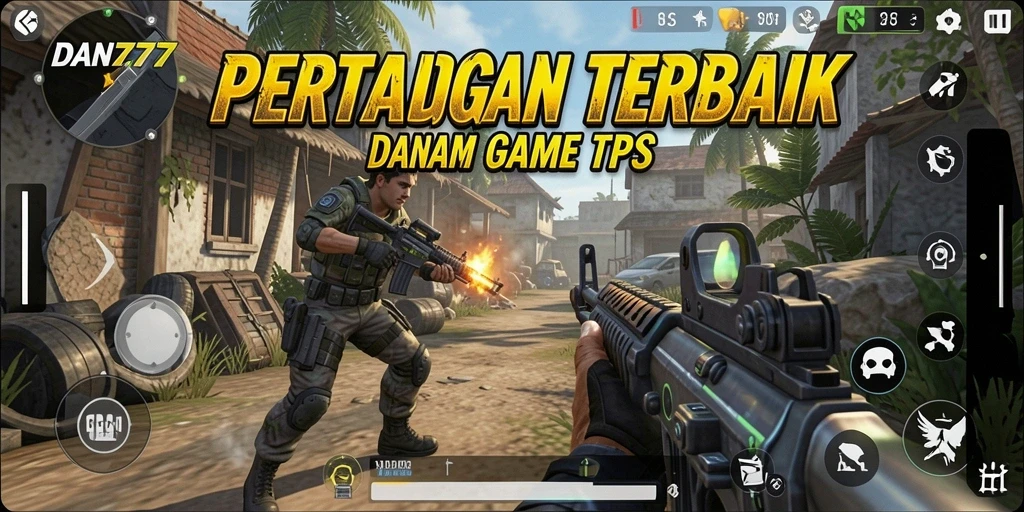 Screenshot permainan DAN777 menampilkan aksi seru dalam pertarungan TPS.