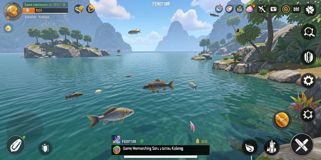 Screenshot yang menunjukkan gameplay FENDY188 saat memancing ikan.