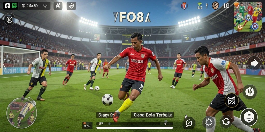Screenshot FO8 menampilkan gameplay aksi sepak bola yang mendebarkan.
