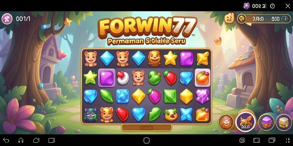 Screenshot utama FORWIN77 menampilkan gameplay Match-3 yang seru.