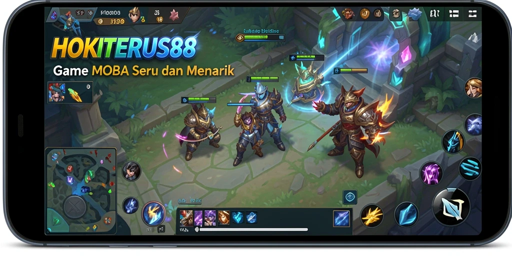 Tampilan gameplay seru dari HOKITERUS88 dalam pertempuran MOBA.