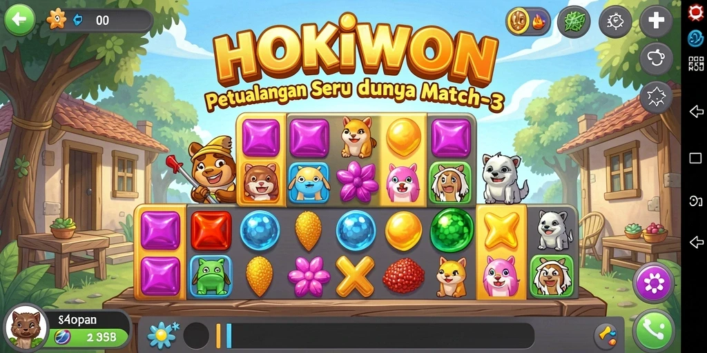 Tampilan gameplay seru HOKIWON yang penuh warna dalam genre Match-3.
