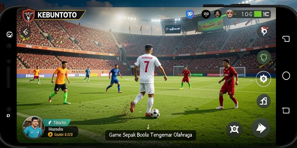 Tangkapan layar gameplay KEBUNTOTO menampilkan aksi seru sepak bola.
