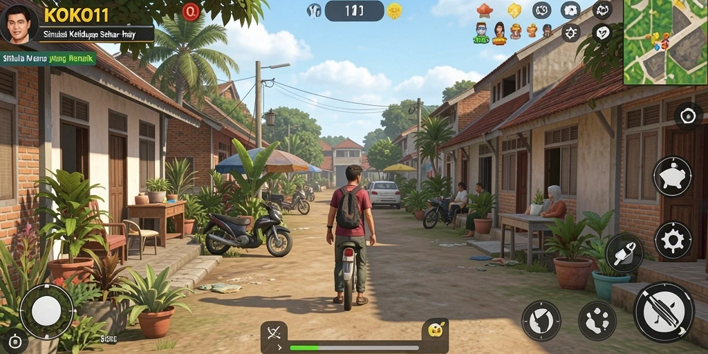 Screenshot gameplay KOKO11 dengan karakter berinteraksi di lingkungan virtual.