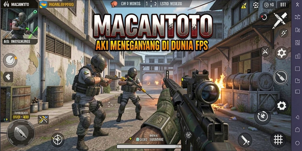 Screenshot utama MACANTOTO menampilkan aksi tembak-menembak yang mendebarkan.