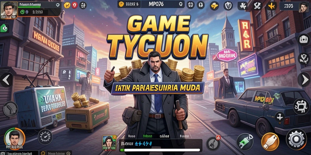 Screenshot MPO76 menampilkan gameplay seru dalam membangun kerajaan bisnis.