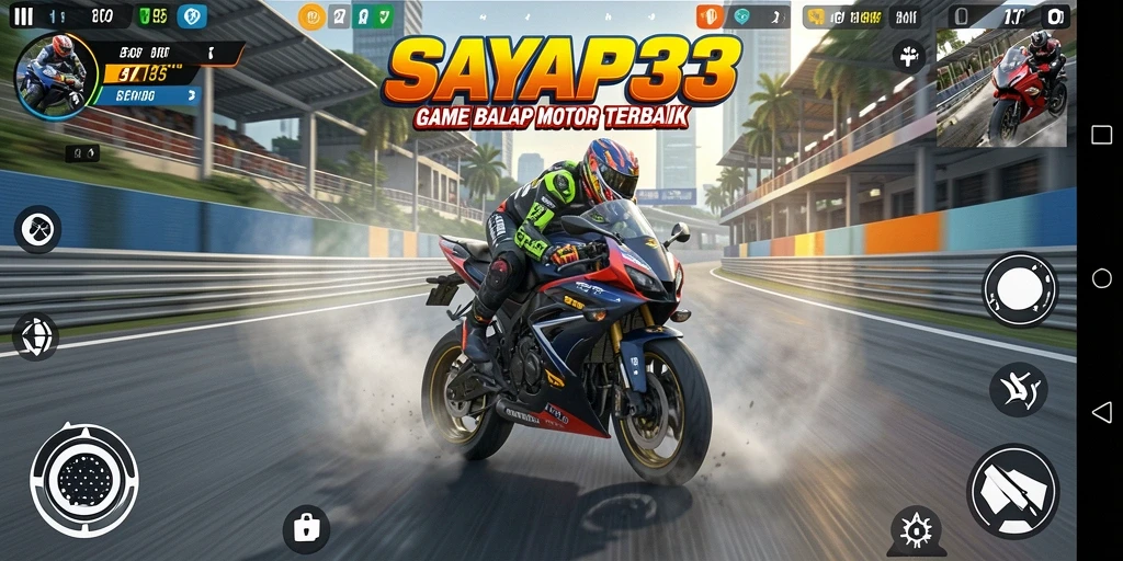 Tampilan gameplay seru balap motor di SAYAP33.