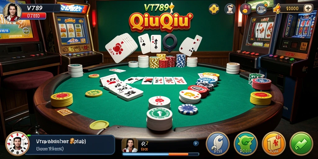 Tangkapan layar gameplay VT789 menunjukkan aksi konyol dalam permainan QiuQiu.